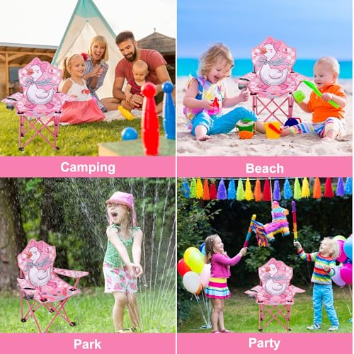 KABOER Kids Outdoor Folding Lawn and Camping Chair with Cup Holder and Carrying Bag, Children's Camping Chairs - color: Pink Goose