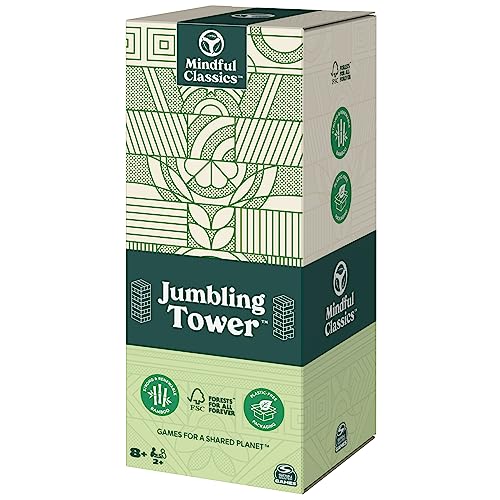 Mindful Classics, Jumbling Tower Sustainable Wooden Blocks Tumbling Toppling Bamboo Wood Party Stacking Game, for Adults and Kids Ages 8 and up - color: Jumbling Tower