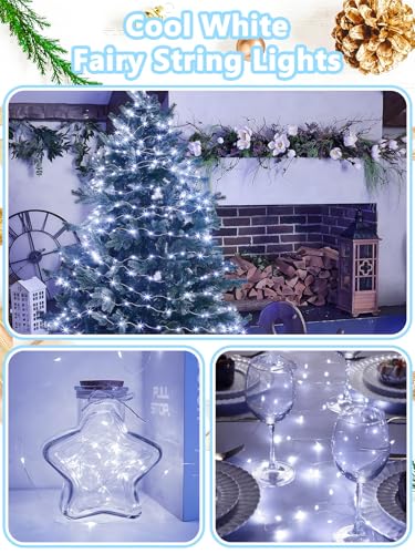 4 Pack 100 LED Fairy Lights Battery Operated with Remote, 33FT Waterproof Twinkle Lights with Timer & 8 Modes, Fairy String Light Outdoor Indoor for Bedroom Classroom DIY Christmas Decor (Cool White) - color: Cool White, size: 4 Pack