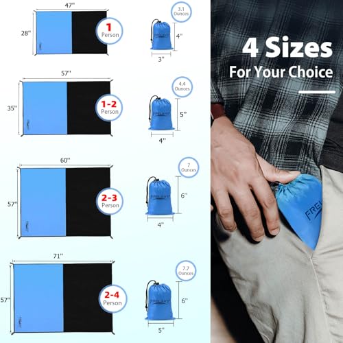 Frelaxy Pocket Picnic Blanket, Waterproof Sandproof Beach Mat, Compact Camping Tarp for Festivals, Hiking, Travel, Outdoor Recreation (Blue, 57'' x 71'') - color: Blue, size: 57'' X 71''