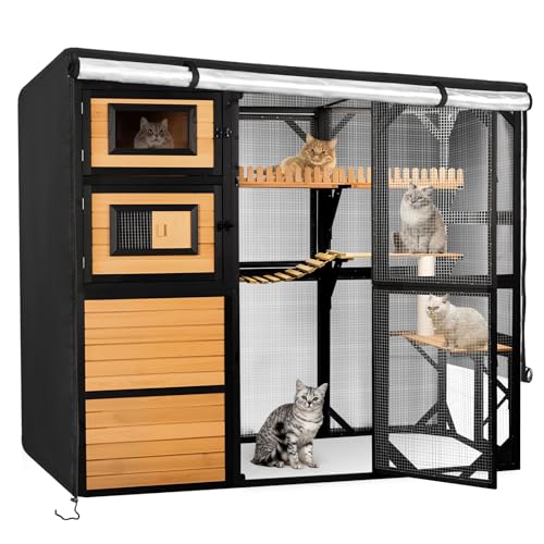 Catio Cover, 79" L x 39" W x 70" H Waterproof Cover for Outdoor Cat Enclosure, 420D Cat Cage Cover for FunXplore Cats Catios, Black (Catio Not Included) - size: 79.0"L x 39.0"W x 70.0"H