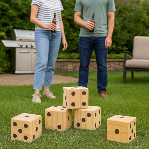 Bolaball 3.5" Giant Wooden Yard Dice Set Pack of 24 for Outdoor Fun, Barbeque, Party Events, Backyard Games, Beach Games, Lawn Game Includes 6 Dice and a Carry Bag for Easy Storage