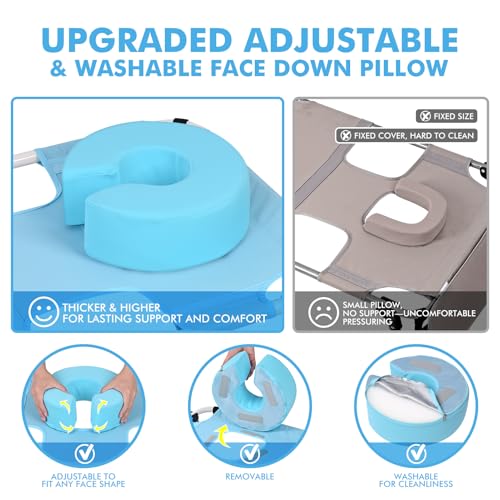 Wheel-To-Go Oversized Tanning Chair with Face Hole & Wheels | Portable Heavy Duty Folding Lounge Chair | Outside Sunbathing Reading Relaxing Beach Poolside Lawn | XL Wide | 330 LBS (Patent Design) - color: Light Blue, style: Oversized + Sun Canopy Style