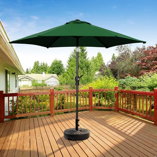 HYD-Parts 9FT Patio Umbrella Outdoor Table Umbrella,Market Umbrella with Push Button Tilt and Crank for Garden, Lawn, Deck, Backyard & Pool, with a Base (Green) - color: Green, size: Umbrella+Base