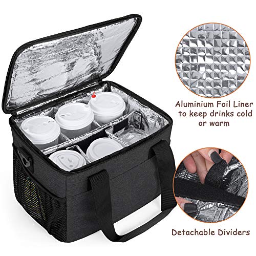 Trunab Reusable 6 Cups Drink Carrier for Delivery Insulated Drink Caddy with Handle and Shoulder Strap, Adjustable Dividers, Beverages Carrier Tote Bag, for Daily Life Takeout, Outdoors, Travel - color: Black, size: 6-Cups