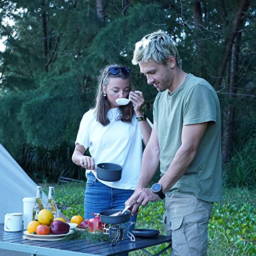 Bulin 24/13/11/8PCS Camping Cookware pots and Pans Backpacking Cooking Set Lightweight Cookware Mess kit Outdoor Cook Gear for Family Hiking Picnic - color: BLACK-7PCS