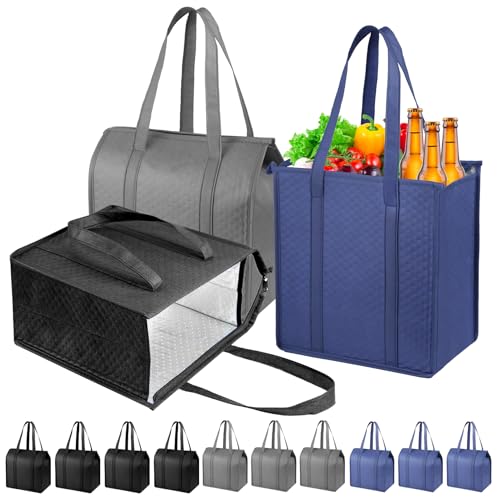 Insulated Grocery Bags with Zippered top Frozen Food Shopping Groceries Travel Insulated Tote Cooler Thermal Bags - color: Mixed