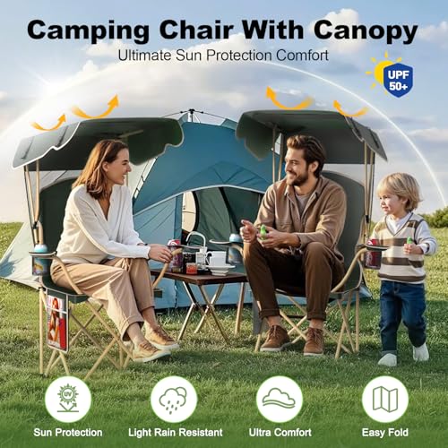 VTOY Portable Camping Chair with Canopy - Folding Chair with Canopy, Durable 600D Oxford Canopy Chair for Camping, Beach, Picnics, Fishing & Sports - color: 1pack Olive Green