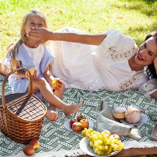 VitalCozy Waterproof Picnic Blankets 71×71 inch Outdoor Blanket Foldable 2 in 1 Double Layer Sandproof Beach Mat with Carry Strap for Camping Lawn Park Beach Grass(Green) - color: Green White