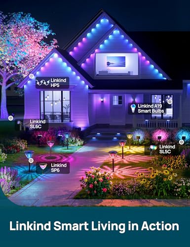 Linkind Smart Solar Pathway Lights SP6, App/Voice Control Solar Lights Outdoor Waterproof, 43+ Preset Scenes, Cool/Warm White/Color-Changing Outdoor Garden Lights for Yard, Patio, 4 Pack