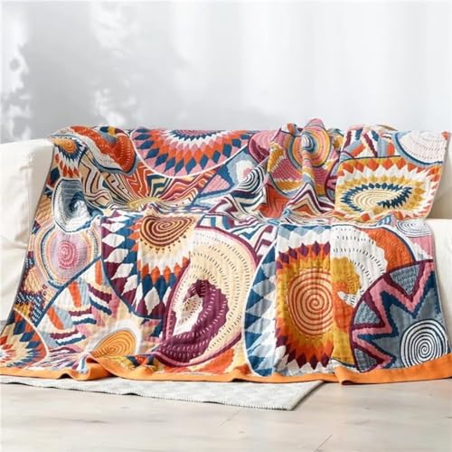 Boho Throw Blanket for Bed 100% Cotton Bohemian Blankets Ultra Soft Woven Muslin Decorative Blankets All Seasons Vintage Quilt Knitted Blanket for Sofa Chair (Colorful, 90"x98") - color: K-colorful World, size: 90"x98"