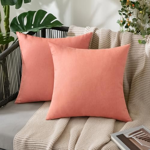 MIULEE Pack of 2 Decorative Outdoor Solid Waterproof Throw Pillow Covers Spring Valentine Faux Linen Garden Farmhouse Cushion Cases for Patio Tent Balcony Couch Sofa 16x16 Inch Blush Pink - color: Blush Pink, size: 16" x 16" (Pack of 2)