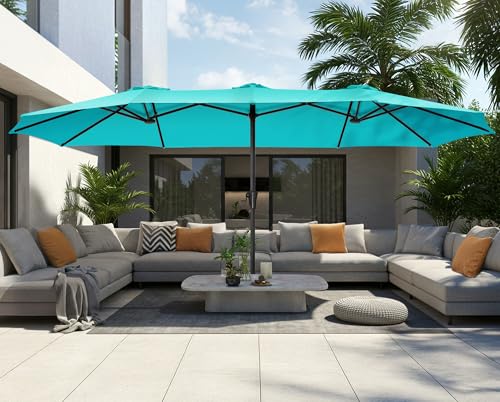 SUPERJARE 15FT Outdoor Umbrella for Patio, Double sided Pool Umbrellas with Fade Resistant Canopy, Large Table Umbrella for Deck, Market, Backyard - Light Blue(No Base) - color: Light Blue, size: 15FT