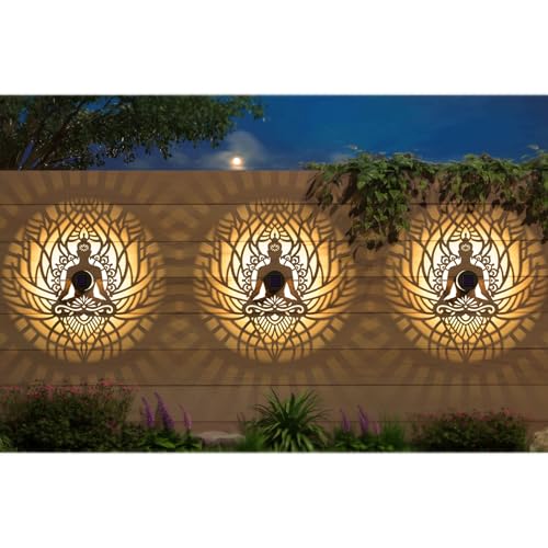 4 Pack Solar Fence Lights Metal Solar Powered Outdoor Wall Deck Step Lights Zen Theme Waterproof Fence Light for Garden Post Patio Backyard Yard Decor, Gardening Gifts for Women Mom Grandma - color: Zen, size: 4 Pack