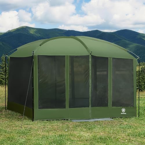 EVER ADVANCED Magnetic Screen House Room 11x9ft, Hands-Free Entry,Screenhouse with Sun Protection for Camping&Picnic, 11x9ftCamping Tent Canopy Shelter with Mesh, Green - color: Green