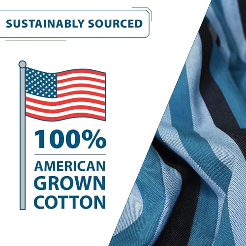 Vivere Double Cotton Hammock with Space Saving Steel Stand, Upgraded Polyester End Strings 450 lb Capacity - Premium Carry Bag Included - USA Grown Cotton (Blue Lagoon) - color: Blue Lagoon