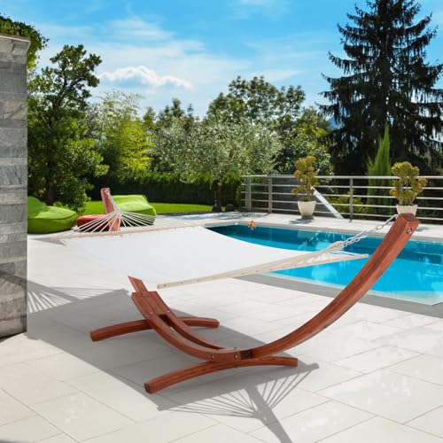 ECOTOUGE 12 FT Hammock with Stand, Single Person Heavy Duty Hammock Stand, Large Hammock Bed for Porch, Patio, Balcony, Garden, Backyard, White-Yellow - size: 12ft