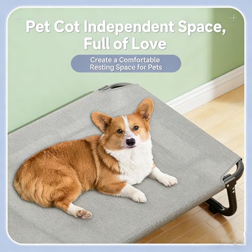 Outdoor Elevated Dog Cot, Breathable Cooling Elevated Cot Hammock Pet Bed for Small & Medium Dogs, Washable Mesh Cover, Raised Metal Frame, Collapsible, Portable 【S-24 * 20 * 5 in】 Gray - color: Gray, size: Small
