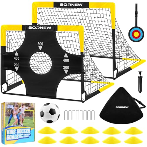Kid Soccer Goal and Soccer Ball Targets Set - 6x4 / 4X3 ft Backyard & Indoor Soccer Goal, Portable Pop Up Soccer Net with Soccer Targets, Cones, Soccer Training Equipment for Ages 3-16 Year Gift - color: 1. Black Yellow