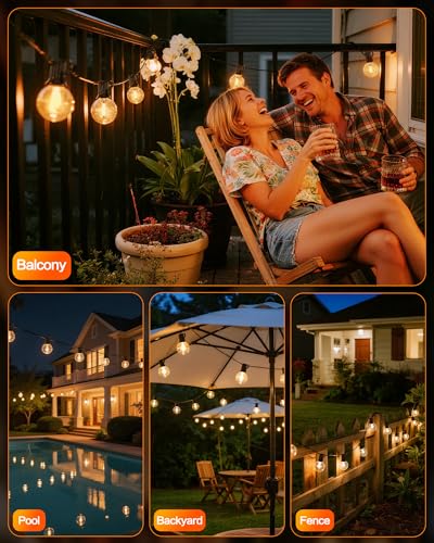 Outdoor String Lights, 30FT 15+1 G40 Edsion Bulbs Shatterproof Patio Lights Waterproof, Dimmable Connectable Globe Hanging Lights for Outside, Backyard, Bistro, Porch, Deck, Balcony - size: 30FT