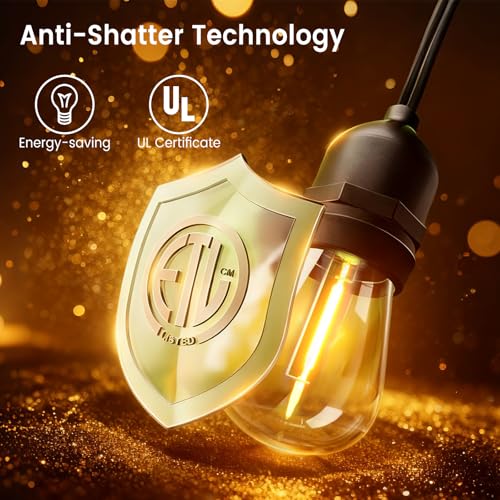 96ft Outdoor String Lights with Remote & Dimmer,48+4 Commercial Grade IP65 Waterproof Bulbs, 2700K Warm White,3 Lighting Modes & Timer,Includes 50 Cable Ties for Patio,Garden, Party（48FT*2） - size: 96FT with 48+4Bulbs(48FT*2)
