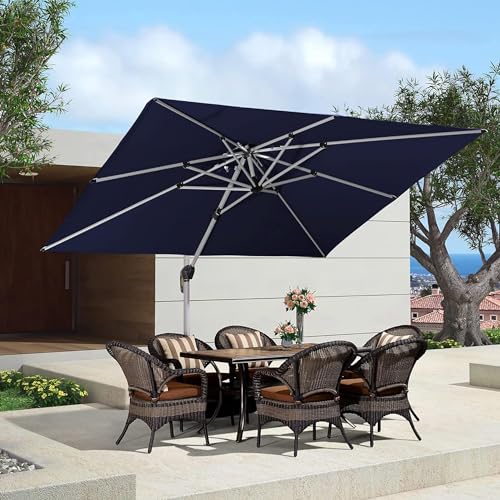 PURPLE LEAF 9' X 11' Patio Umbrella Outdoor Rectangle Umbrella Large Cantilever Umbrella Windproof Offset Heavy Duty Sun for Garden Deck Pool Patio, Navy Blue - color: Navy Blue, size: 9' X 11'