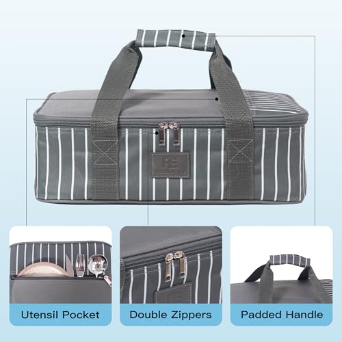 Fun Elements Casserole Carrier for Hot or Cold Food, Insulated Casserole Dish Carrier, Thermal Lasagna Lugger Tote for Potluck Parties/Picnic/Cookouts, Fits 9"×13" Baking Dish, Grey - style: Single