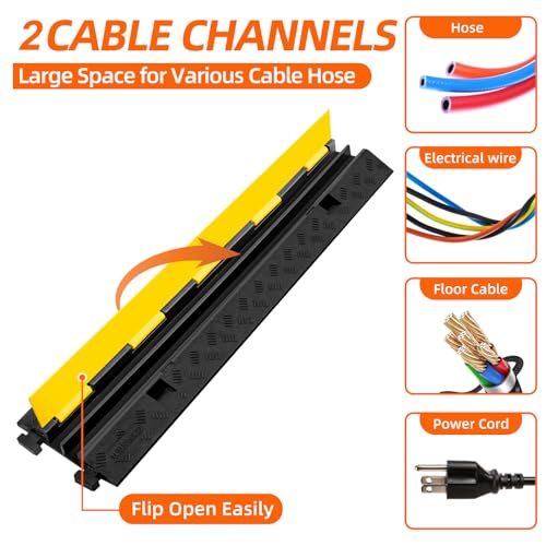2 Channel 3 Pack Cable Protector Ramp Traffic Wire and Hose Ramp Cord Cover Heavy Duty Channels 11,000 lbs Load Capacity Cable Wire Ramps Speed Bump Driveway Cable Protective Cover - size: 2 Channel 3 Pack