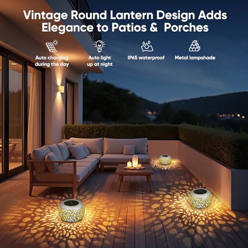 Solar Lanterns Outdoor Waterproof: 2 Pack White Hollow Out Metal Solar Lights - 2 Lighting Colors Outside Garden Yard Porch Indoor Tabletop Retro Decorations - Unique Gifts for Women Mom Wife - size: White 2 Pack