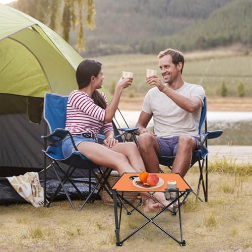 KOCASO 1Pc Foldable Camping Table Portable Picnic Table Lightweight Travel Desk with 2 Cup Holders Carrying Bag - color: Orange