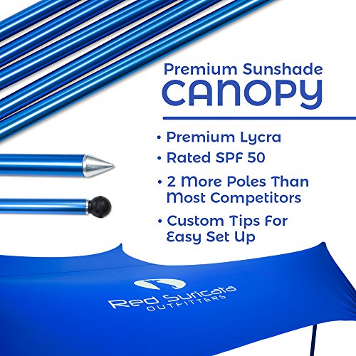 Red Suricata Family Beach Parasol - Sun Shade Canopy | UPF 50 UV Protection | Tent with 4 Aluminium Poles, 4 Pole Anchors, 4 Sandbag Anchors | Large & Portable Shelter Tarp - color: Blue, size: Large 10' x 9'