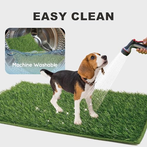 HQ4US 4LEGS Artificial Grass, Dog Pee Grass Pads for Dogs Potty, 2PCS Odor Free Fake Grass for Dogs Large 32’’×22’’ with Countless Drainage Holes, Dog Potty Grass Hemmed Edge Realistic - size: L - 32'' X 22'' for Dog＜ 28" Length