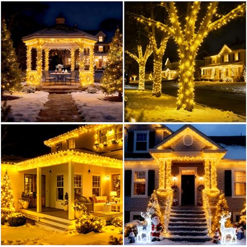 SOLARBABY 4 Pack Solar Christmas Lights Outdoor,Total 146Ft 400 LED Solar String Lights Outdoor with 8 Modes,Waterproof Warm White Fairy Light for Outside Garden Patio Xmas Tree Christmas Decoration - color: Warm White, size: 100LED*4