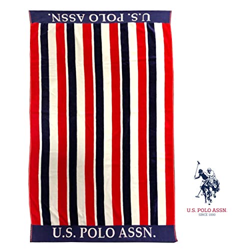 U.S. Polo Assn. Oversized (40” x 70”) Striped Nautical Design Beach Towel - Luxury Plush Cotton Hotel Quality for Bath, Pool - East Coast Stripe - color: East Coast Stripe, size: 40" x 70"