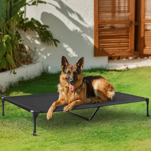 Veehoo Cooling Elevated Dog Bed, Portable Raised Pet Cot with Washable & Breathable Mesh, No-Slip Feet Durable Dog Cots Bed for Indoor & Outdoor Use, X Large, CWC1803-XL - color: Black, size: 49.0"L x 33.0"W x 9.0"Th