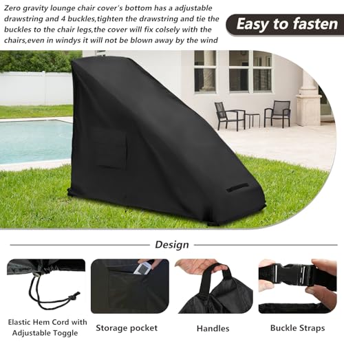 Zero Gravity Chair Cover XL,Outdoor Heavy Duty 600D Waterproof Zero Gravity Lounge Chair Cover,Patio Folding Zero Gravity Recliner Cover.black,39" L x 31" W x 45" H. - color: Black, size: 39" L X 31" W X 45" H