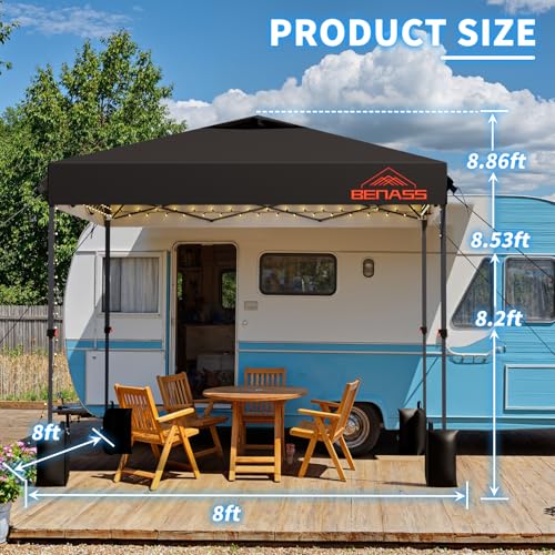 8x8 Pop Up Canopy, Easy Up Canopy Tent, Heavy Duty Tents for Parties, One Person Set Up Event Tent, Black - color: Black, size: 8x8