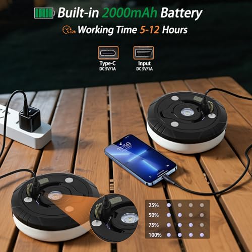 2-Pack Camping String Lights, 4 in 1 Portable Camping Light Rechargeable, 8 Lighting Modes, USB Charging, Quick Storage, 32.8FT Waterproof Tent Lights String for Camping, Hiking, Yard, Christmas,Black - color: Black, size: 2 Pack