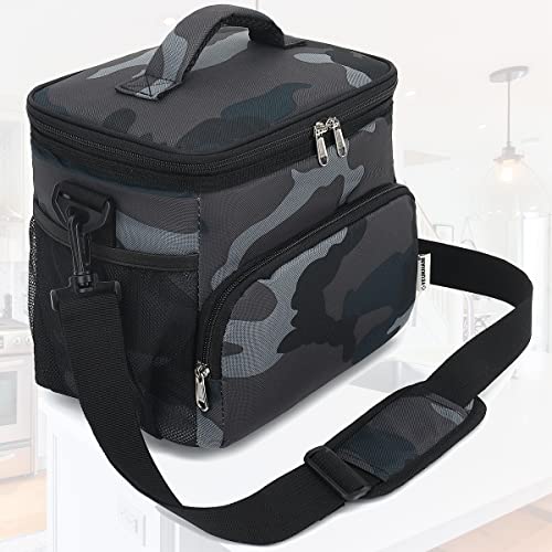 GYEUKHAM Insulated Reusable Lunch Bag Adult Large Lunch Box for Women and Men with Adjustable Shoulder Strap,Front Zipper Pocket and Dual Large Mesh Side Pockets,Black Camo - color: BlackCamo