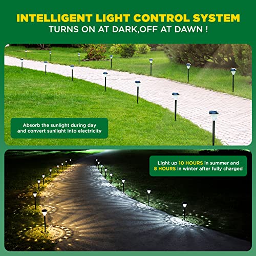 URAGO Super Bright Solar Lights Outdoor Waterproof-10 Pack, Dusk to Dawn Up to 12 Hrs Solar Powered Outdoor Pathway Garden Lights Auto On/Off, LED Landscape Lighting Decorative for Walkway Patio Yard - color: Warm White
