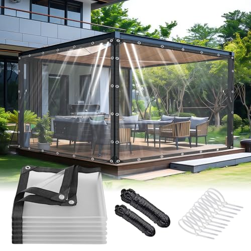Clear Tarp 8x20 ft with Grommets Thickened 14 Mil Tear Resistant Reinforced Edges Clear Vinyl Tarp for Greenhouse Sunshade and Rainproof Tarpaulin Chicken Coop - size: clear tarp 8x20ft