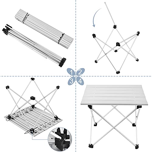Grope Small Folding Camping Table with Aluminum Table Top, Beach Table for Sand with Carrying Bag,Prefect for Outdoor, Picnic, BBQ, Cooking, Festival (Silver-S) - color: Silver, size: Small