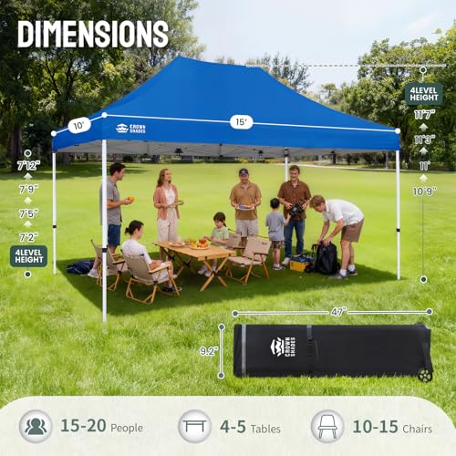 CROWN SHADES 10x15 Pop Up Canopy Tent, Thicken Frame Commercial Heavy Duty Tent, 8 Stakes & 4 Sandbags & 4 Ropes, Outdoor Canopies for Events, Parties,Blue - color: Blue, size: 10x15