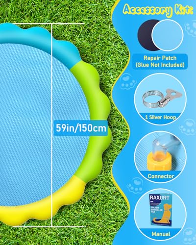 Raxurt Dog Pool, 59in Anti-Slip Splash Sprinkler Pad for Dogs 0.55mm Thickened Durable Upgrade Bath Pool Pet Summer Outdoor Water Toys Backyard Fountain Play Mat, Colorful - color: Colorful, size: 59in