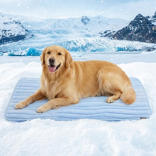 ZOMISIA Dog Cooling Mat XXL for Kennel Crate - Thin Portable Pet Cooling Pad, Breathable and Washable Cool Fiber with Non-Slip Bottom, Outdoor Use for Summer, 47x29, Blue - size: 47''x29''(XXL-Crate)