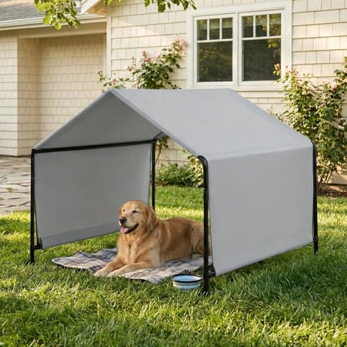 4x4 x3.3FT Weatherproof Dog Shade Shelter,Extra Large Dog House Outdoor with Upgraded Doors for Outside, UV Resistant Sun Rain Canopy Pet House for Large Dogs, Large Dog Tent Outdoor, Dark Grey