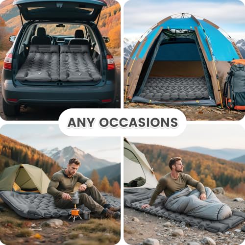 Ultralight Sleeping Pad for Backpacking, 4" Thick & 1.9 lb, with Built-in Pillow & Fast Foot Pump, Compact Inflatable Mat for Hiking and Camping - color: Grey