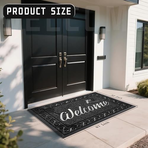 Yimobra Welcome Mat, Heavy Duty Sturdy Door Mats for Home Entrance Outdoor Indoor, Front Doormat for Outside Patio Floor Entry Porch Garage Office, Waterproof, Low Profile, 47X32 Inches, Black - color: Black, size: 47x32 Inch