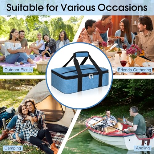 Insulated Casserole Carrier, Portable Casserole Carrier for Hot or Cold Food Lunch Tote Warmer or Cooler Bag, Lasagna Lunch Bag for Potluck Parties- Fits 9" x 13" Baking Dish-Azure - color: Azure, size: 16x10x4 in