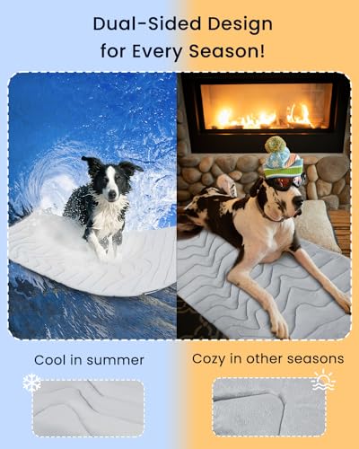 ZonLi Dog Cooling Mat, 48" x 28"Large, Cooling Pad Reversible (Cool & Warm), Pet Cool Mats for Dog and Cat use in Crate, Kennel, Bed, Sofa, Machine Washable, Durable, Non-Gel, Glacial Grey